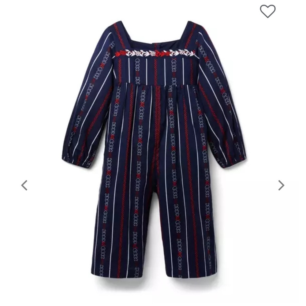 Janie and Jack Embroidered Navy Wide Leg Jumpsuit Little Girls Size 4